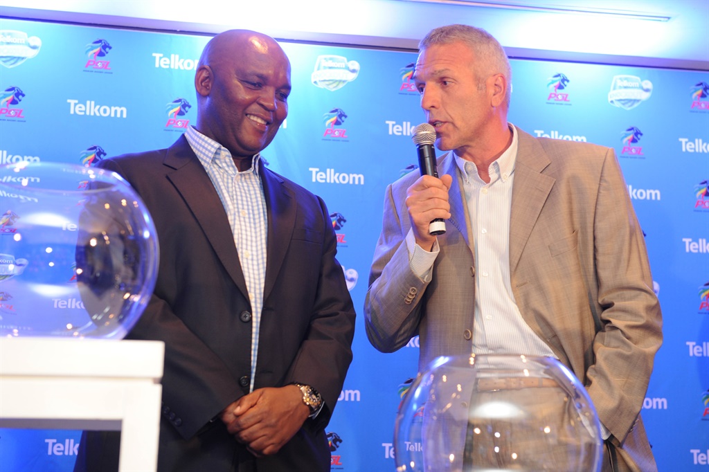  Pitso Mosimane (Sundowns Coach) and Ernst Middendorp ( Free State Stars Coach)   during the 2015 Telkom Knockout Launch unlimited celebrations at Wanderers Clubhouse on October 05, 2015 in Johannesburg, South Africa.