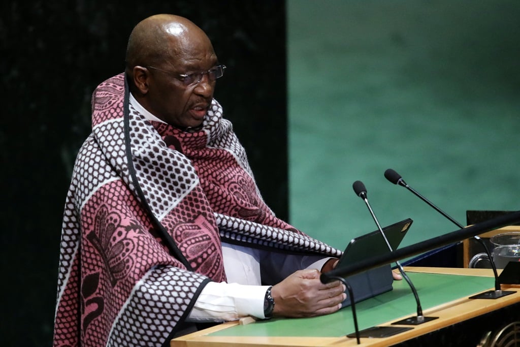 Lesotho Prime Minister Sam Matekane addresses the 78th United Nations General Assembly at UN headquarters in New York City on 22 September 2023. 