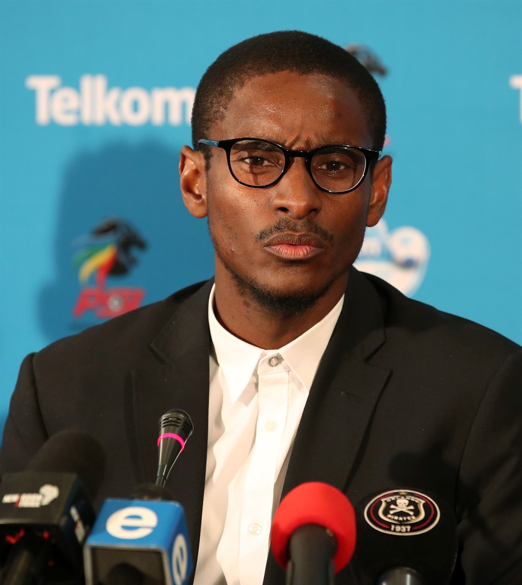 Rhulani Mokwena, coach of Orlando Pirates during the 2019 Telkom Knockout Quarter Final Orlando Pirates Press Conference at the PSL Offices, Johannesburg on the 31 October 2019 
