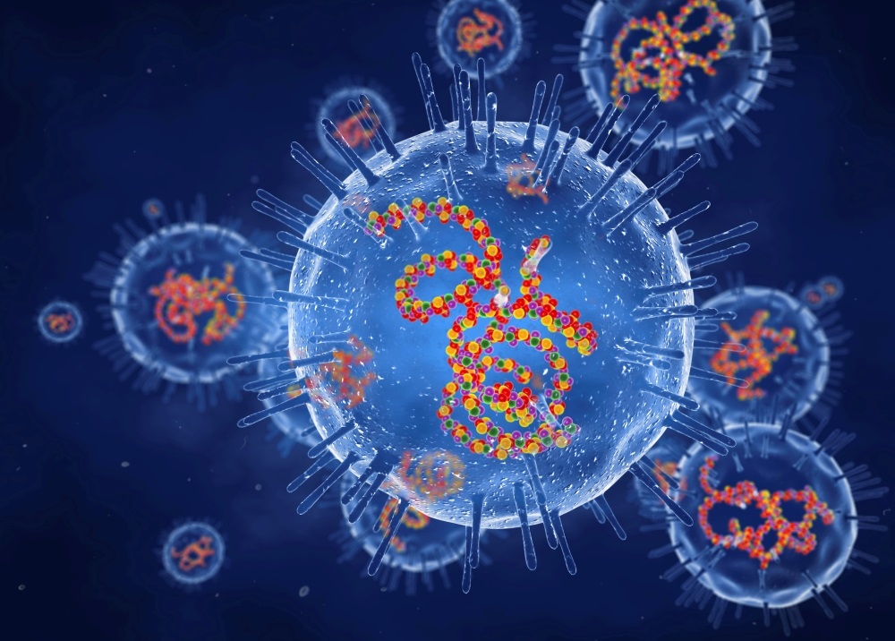 A computer illustration of the Rubella virus.