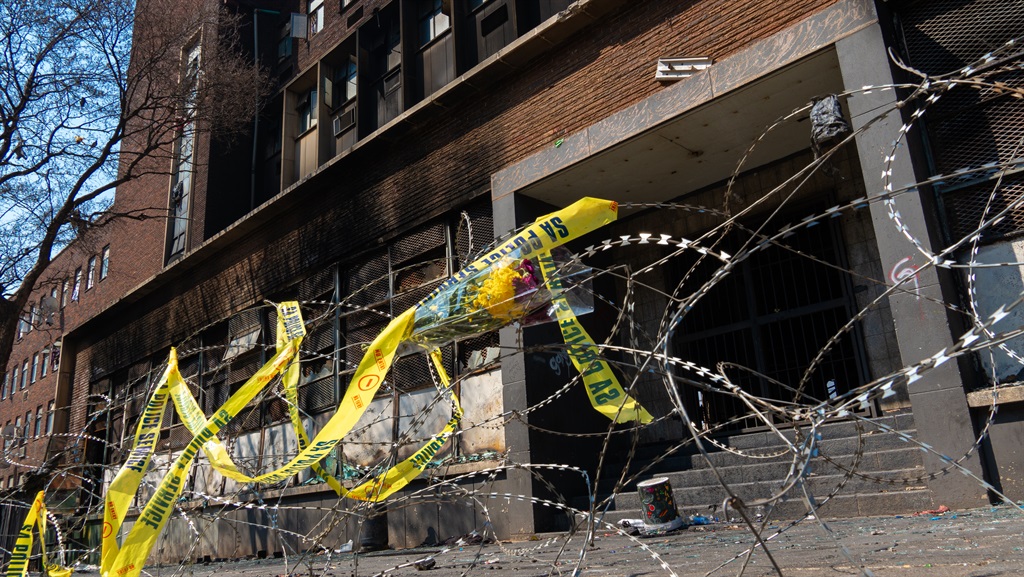A temporary barricade to keep people out of the Usindiso building after it was gutted by a fire that claimed 76 lives. (Ditiro Selepe/News24)