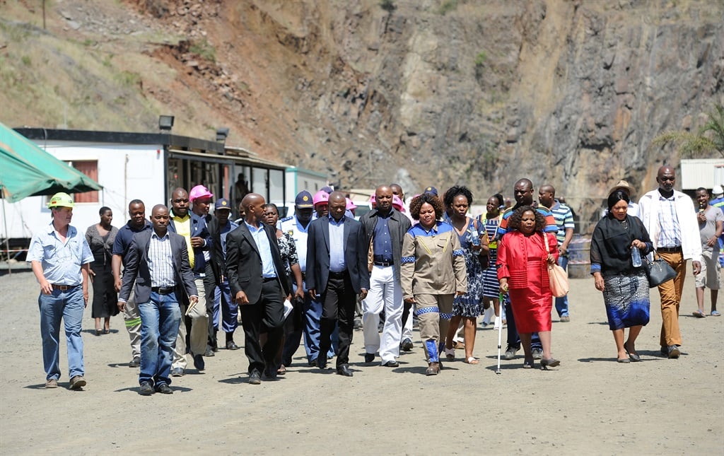 Government and mine officials visited the collapsed area at the Lily Mine on 13 February 2016 in Barberton, Mpumalanga. 