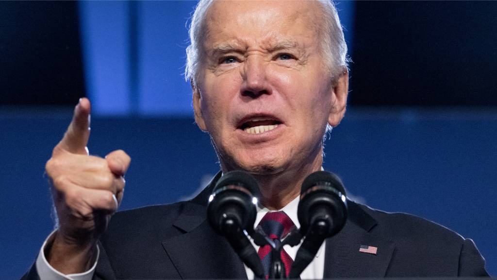 US President Joe Biden's re-election campaign criticised a video on Truth Social depicting a hog-tied US president. (Saul Loeb/AFP)