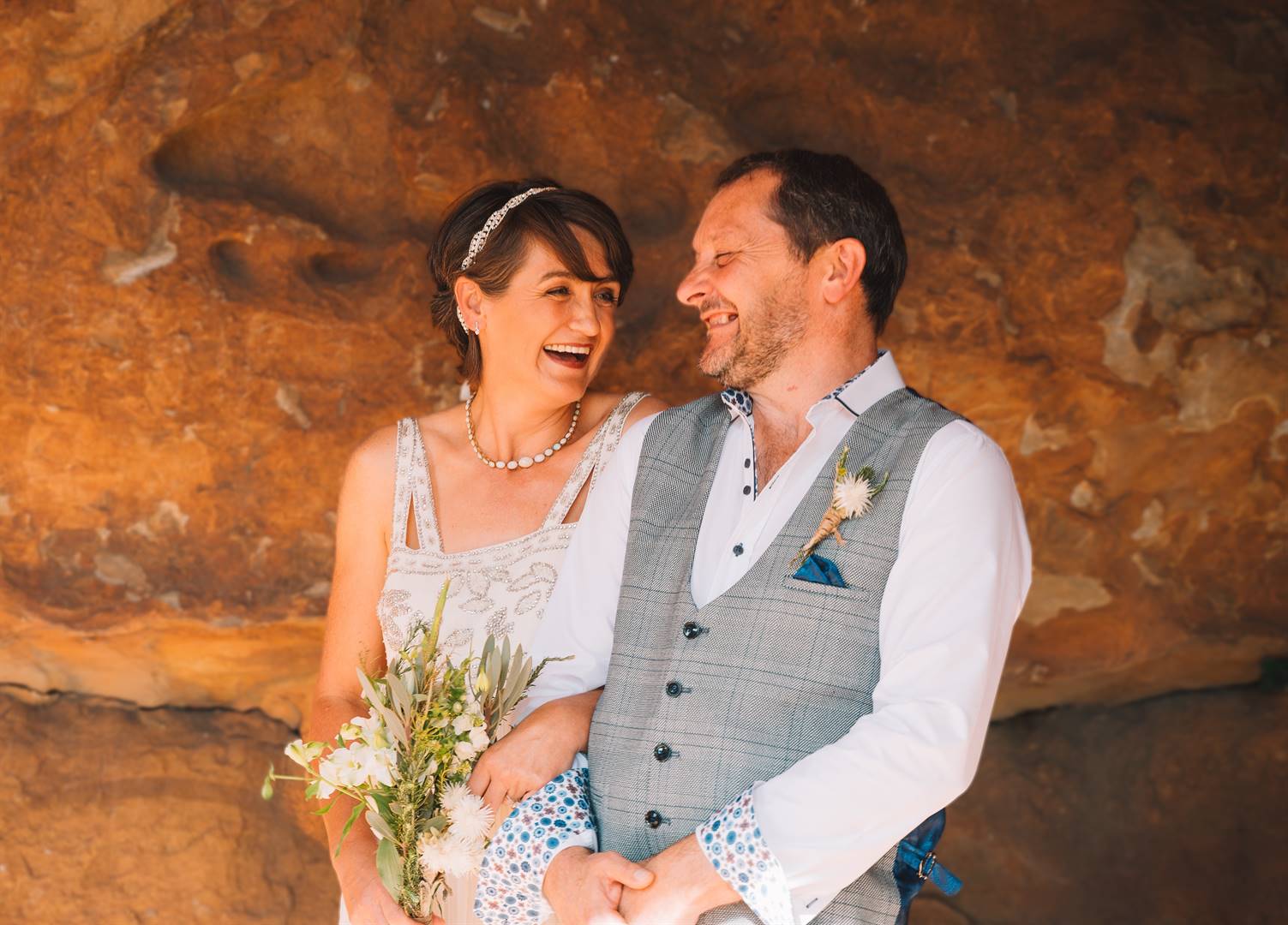 Celia Geyer and David Barlow on their wedding day in the Cederberg. 
