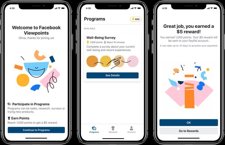 The first survey on Facebook Viewpoints offers a $5 reward.