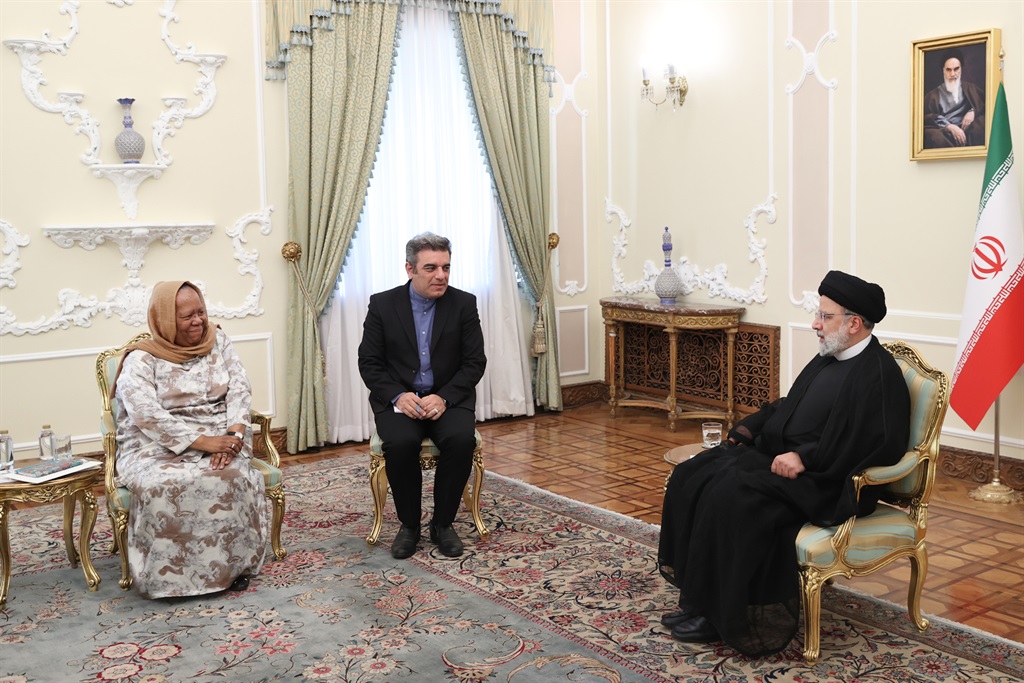 SA international relations minister Naledi Pandor is seen at a meeting with Iran's President Ebrahim Raeisi.
