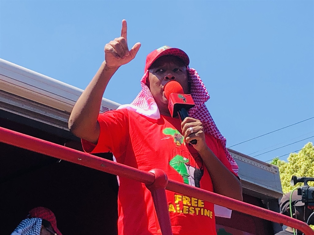 EFF leader Julius Malema addressig the crowd outside the Israeli embassy. Photo by Sylvester Sibiya