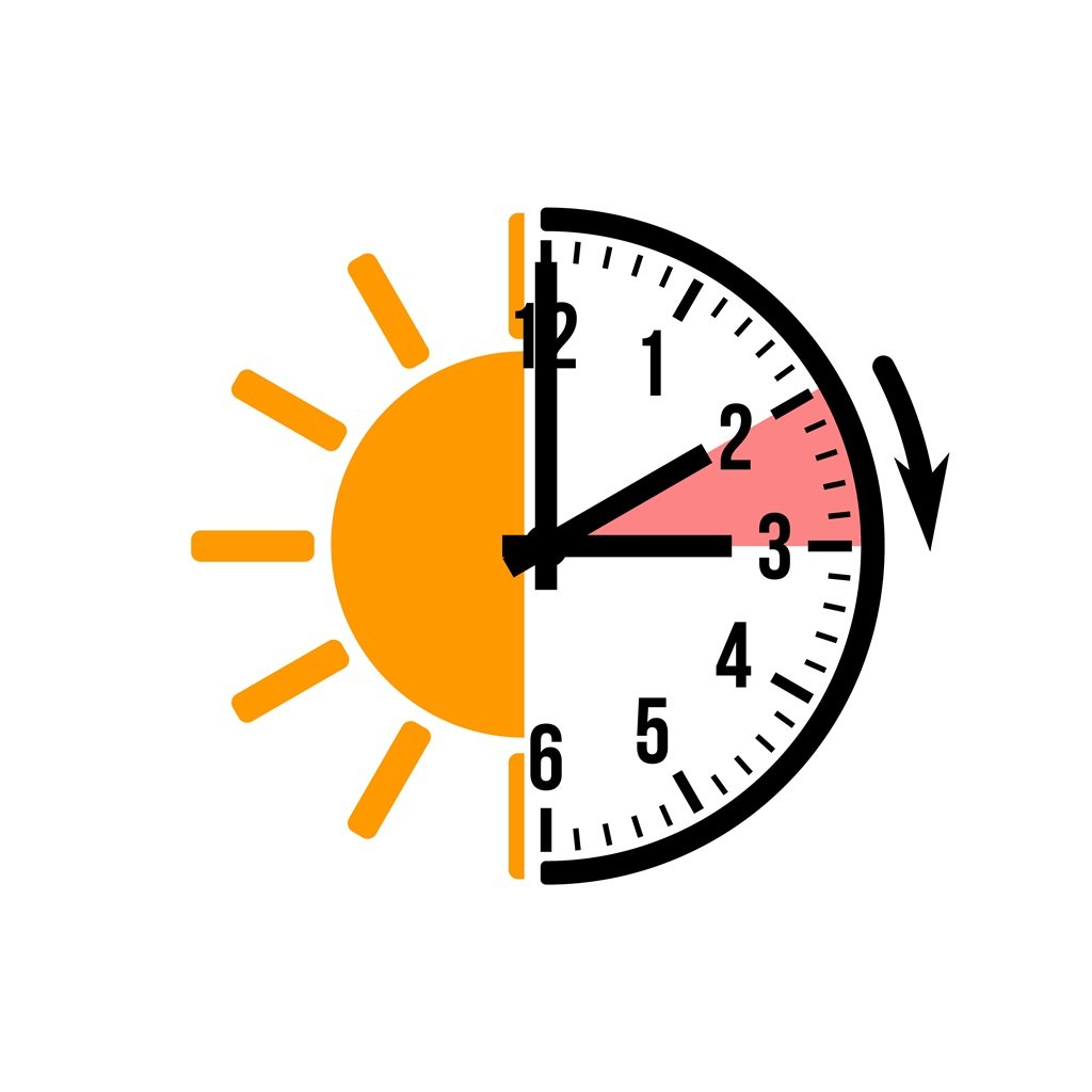 spring forward 1 hour, vector icon with sun