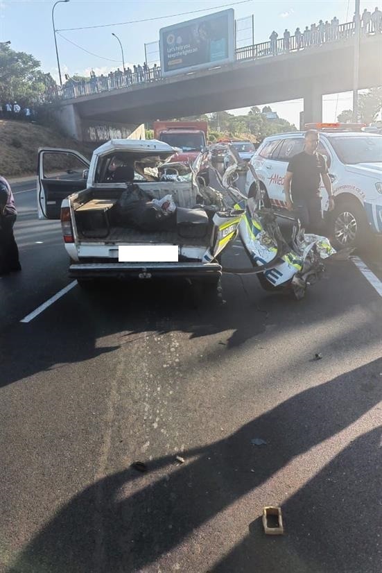 The crash scene at M1 South near the Athol Oaklands exit on Monday.