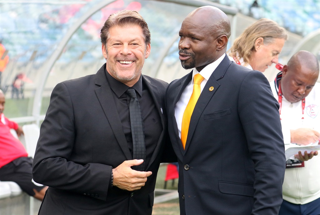  Luc Eymael with Steve Komphela during the Absa Premiership match between Kaizer Chiefs and Free State Stars at Moses Mabhida Stadium on November 25, 2017 in Durban, South Africa.