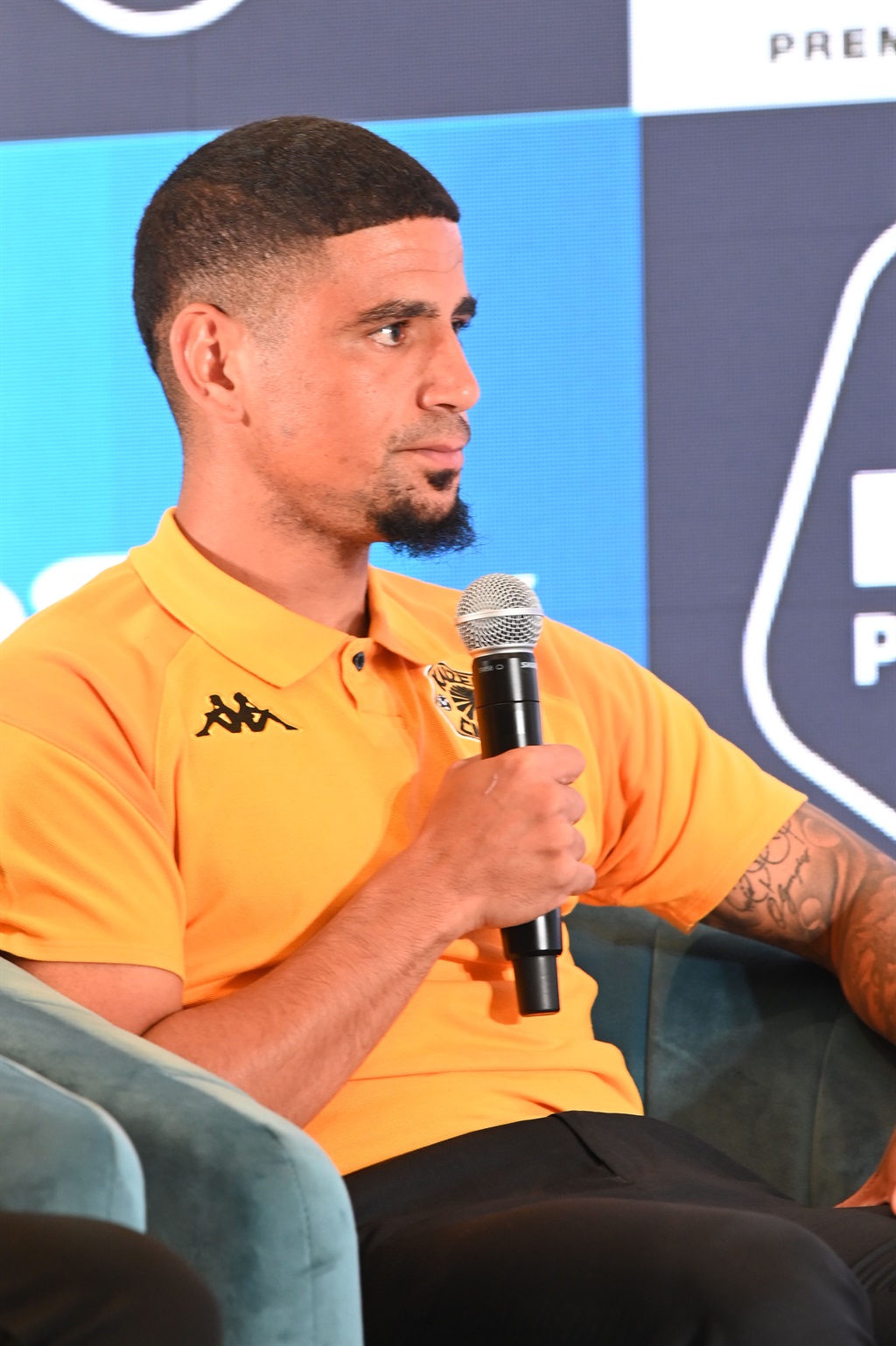JOHANNESBURG, SOUTH AFRICA - MARCH 07: Keagan Dolly of Kaizer Chiefs during the Soweto Derby press conference at The Maslow Hotel on March 07, 2024 in Johannesburg, South Africa. (Photo by Lee Warren/Gallo Images)