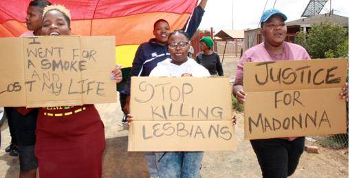 Angry activists protest against the killing and rape of their friend, 32-year-old Mmabatho James.                                   Photo by Nobathembu Zibi