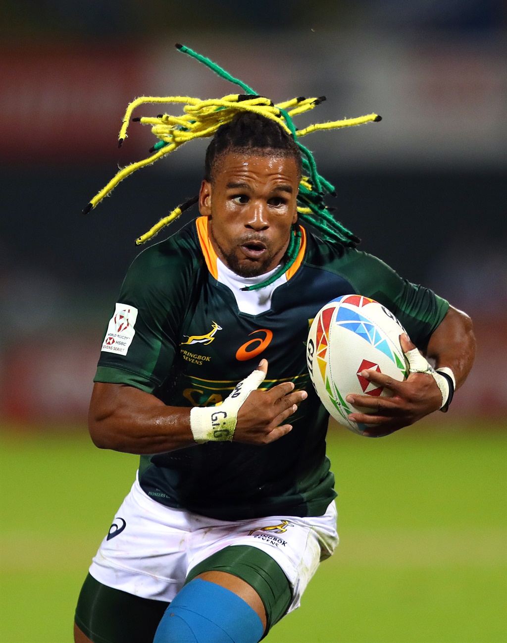 Rosko Specman of South Africa runs with the ball during the match between South Africa and Kenya on Day One of the HSBC World Rugby Sevens Series - Dubai at The Sevens Stadium on December 05, 2019 in Dubai, United Arab Emirates. 