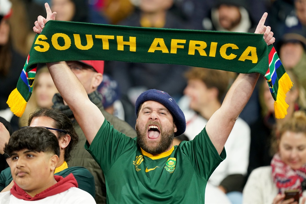 A South Africa fan seen ahead of the Rugby World Cup semi-final match at the Stade de France, Saint-Denis. 