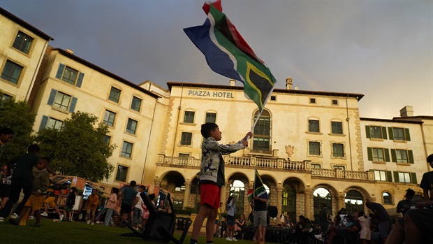 <em>Jubilant Springbok fans dancing at Montecasino as they prepare to watch the national team in action. Alfonso Nqunjana/News24</em>
