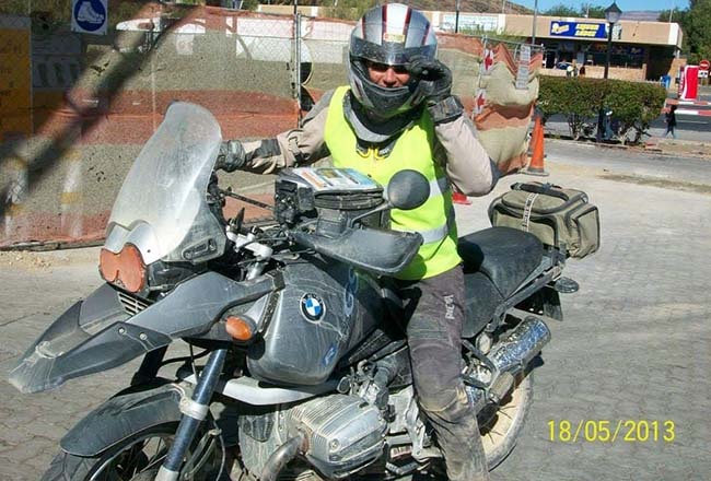 Anna-Marie Wilken with her BMW R 1150 GS on an off