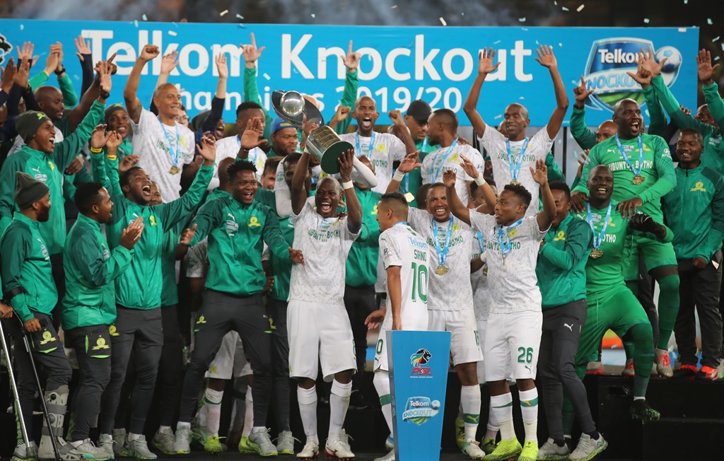 Mamelodi Sundowns winners of the 2019 Telkom Knockout final match between Maritzburg United and Mamelodi Sundowns at Moses Mabhida Stadium Durban, on 14 December 2019 ©Samuel Shivambu/BackpagePix