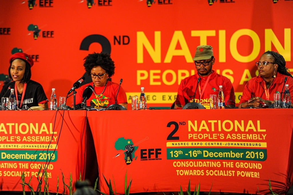 EFF leadership address the media on the final day of the party’s 2nd National People’s Assembly. Picture: Rosetta Msimango/City Press