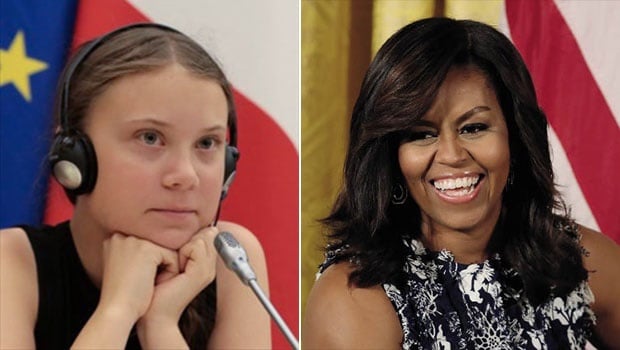 Greta Thunberg and Michelle Obama. (Photos by Getty Images. Collage by W24)