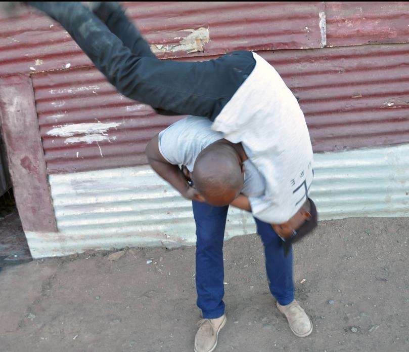 Refilwe Moneri’s Ben10 Jacob Sikele experiences a wrestling move while being slammed by boyfriend Daneka Obusi on Monday afternoon.