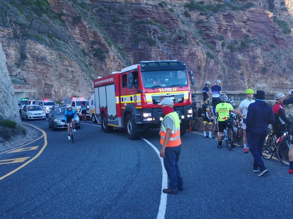 A cyclist was rescued after plunging 30m down Chapman's Peak. 
