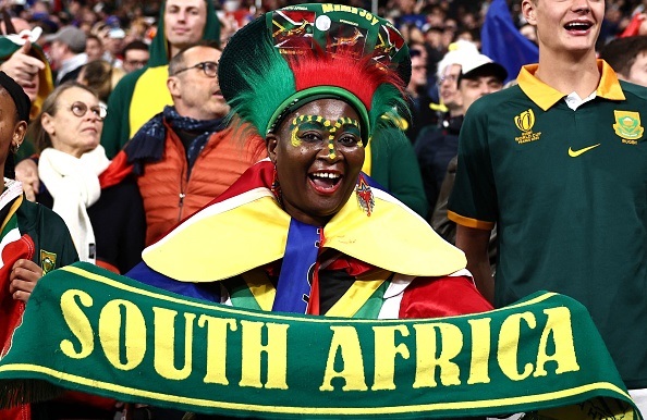 South African supporter Mama Joy has returned from the Rugby World Cup in high fashion.