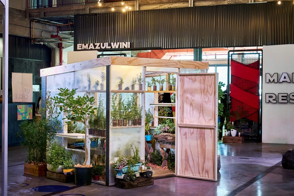 An Oxygen farm work pod, created by Adrian Davidson and Lesley Joemat repurposed from Covid-19 regulatory screens and discarded Perspex, now houses oxygen-rich plants in a refreshing, eco-friendly way. (Tétris Design and Build/Supplied).