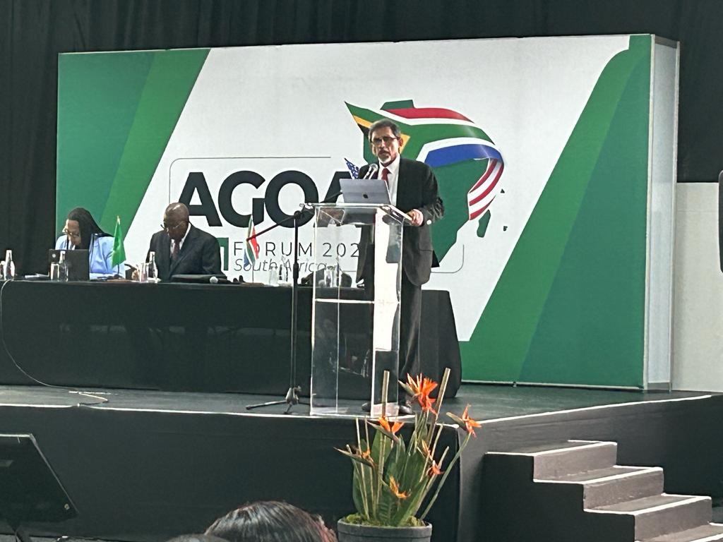 Trade, industry and competition minister Ebrahim Patel addressing the first session of the 20th Africa Growth Opportunity Act (Agoa) forum.