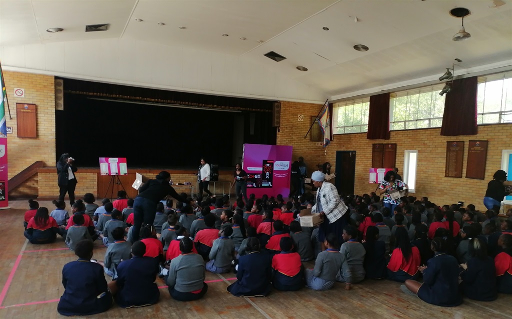 Kotex donates sanitary towels to a school in Johannesburg under their school programme Stay YOUnique
