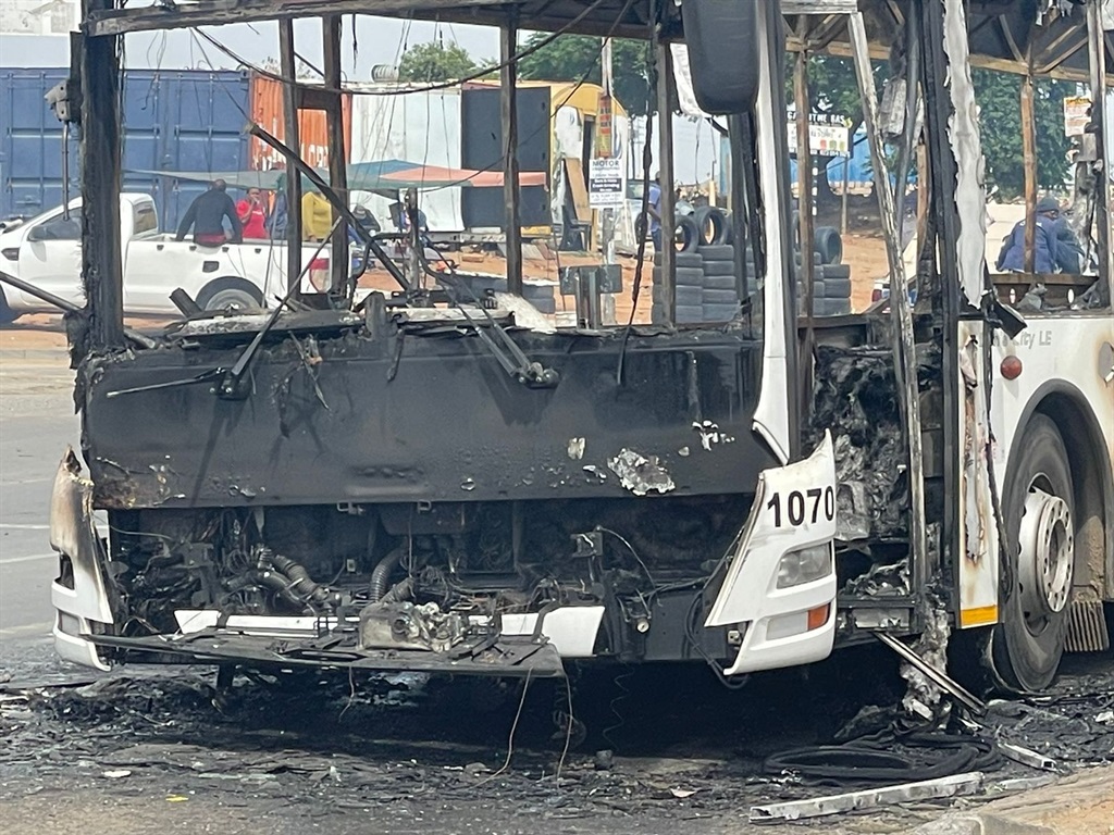 The bus that was set on fire on Friday in Olievenhoutbosch, Tshwane.
