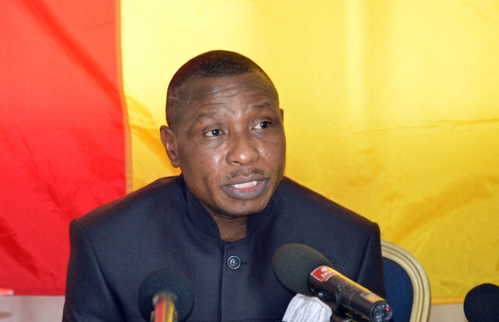 Guinea's former military ruler Captain Moussa Dadis Camara in 2015 at a press conference. 