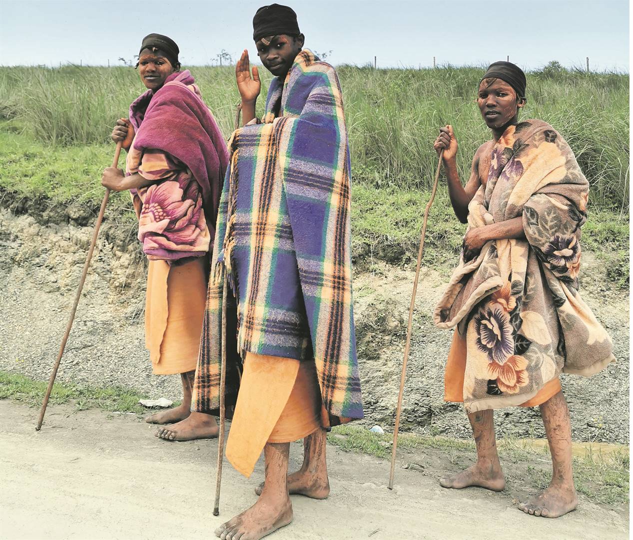 Abakhwetha in traditional initiation garb. Picture: Lubabalo Ngcukana