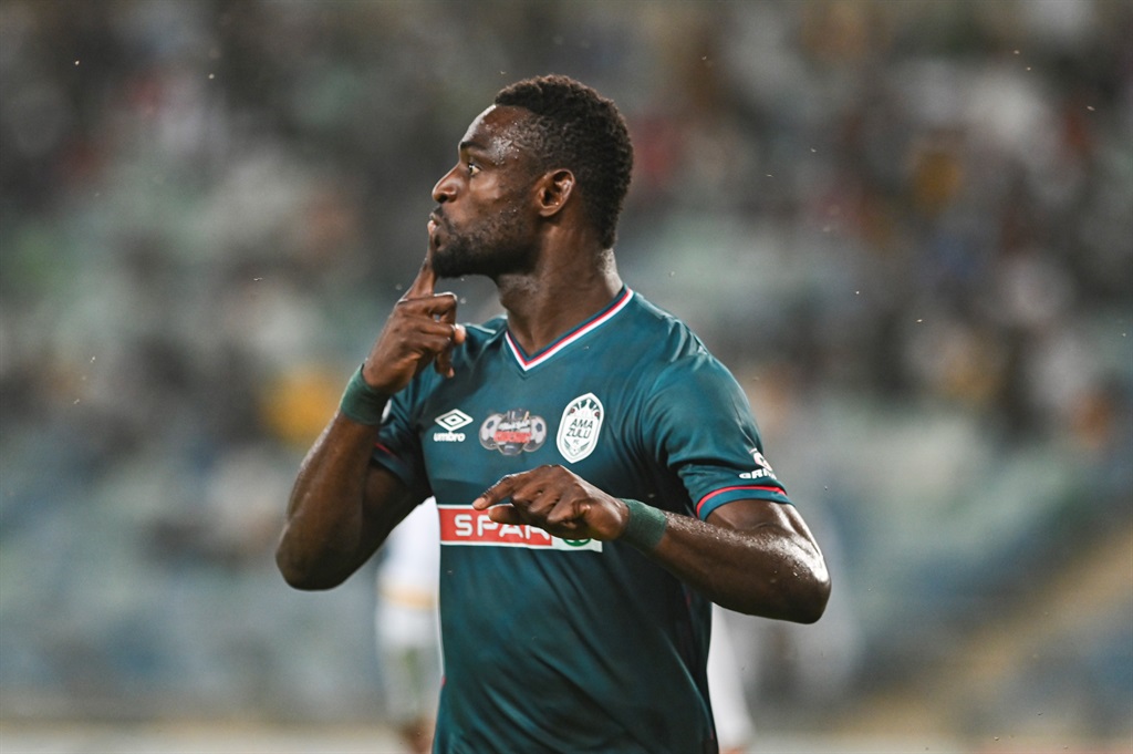 DURBAN, SOUTH AFRICA - NOVEMBER 04: Junior Dion of AmaZulu FC celebrates scoring during the Carling Knockout, Quarter Final match between AmaZulu FC and Golden Arrows at Moses Mabhida Stadium on November 04, 2023 in Durban, South Africa. (Photo by Darren Stewart/Gallo Images)