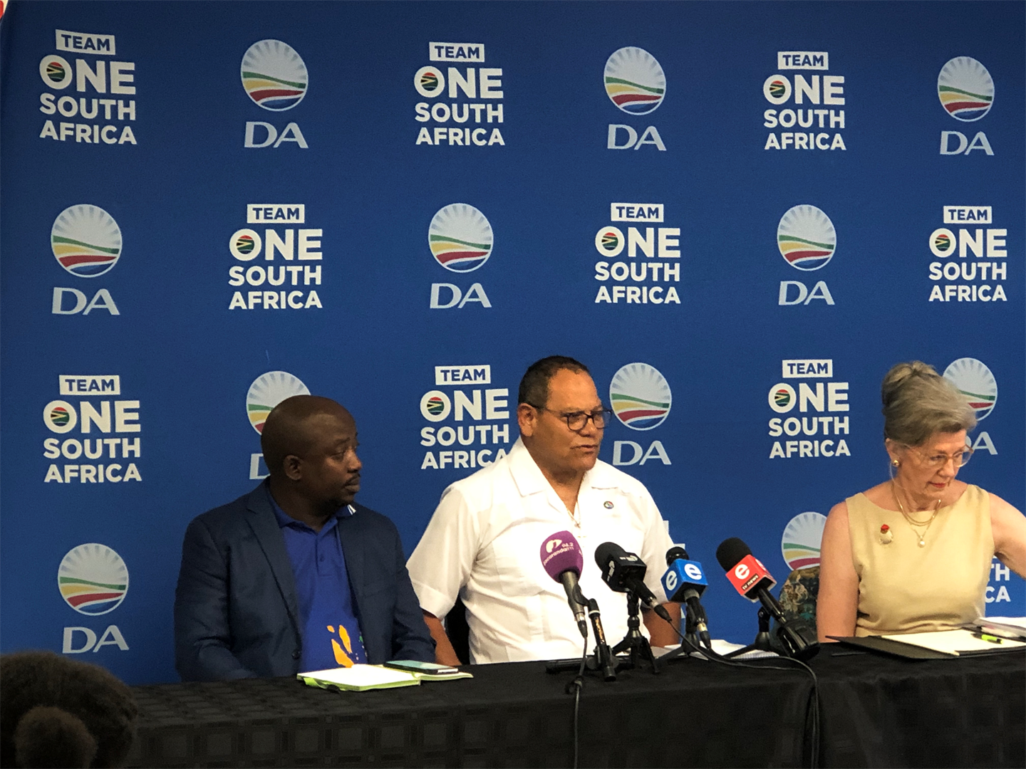 Acting Tshwane mayor Able Tau, DA Gauteng leader John Moodey and member of the City of Tshwane’s mayoral committee on finance, Mare-Lise Fourie, believe the DA has done a good job in turning around the city’s fortunes. Picture: Juniour Khumalo