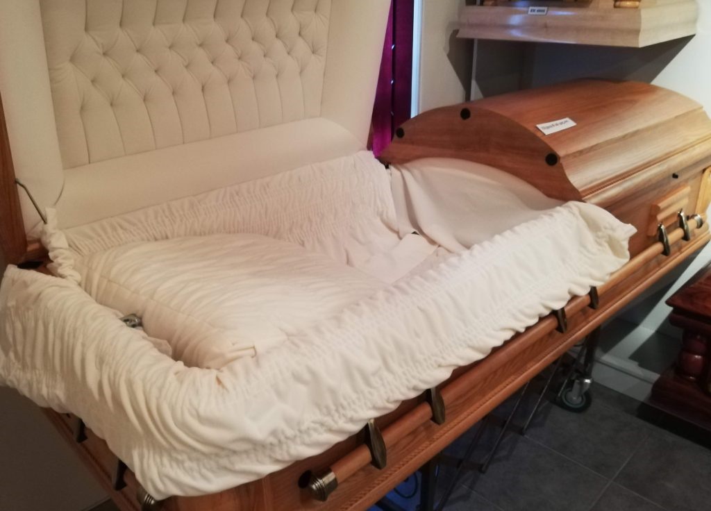 Coffin prepared for the deceased.