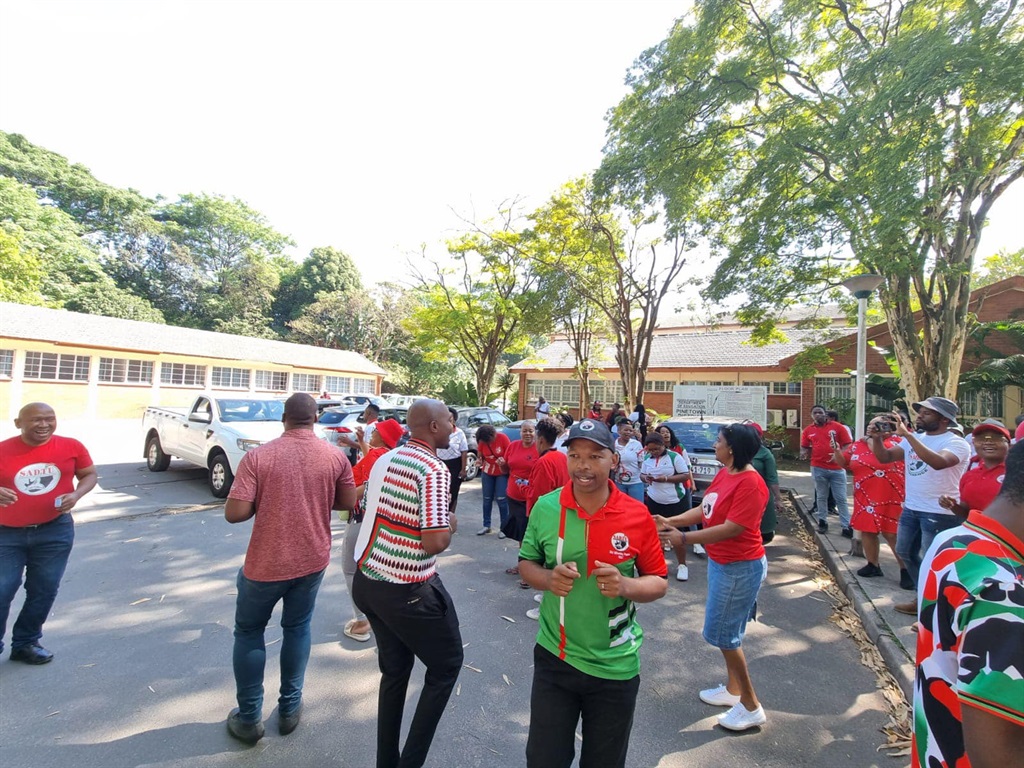 Teachers affiliated to Sadtu picketing outside their schools.