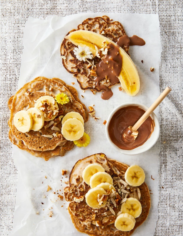 banana pancakes with chocolate and espresso sauce