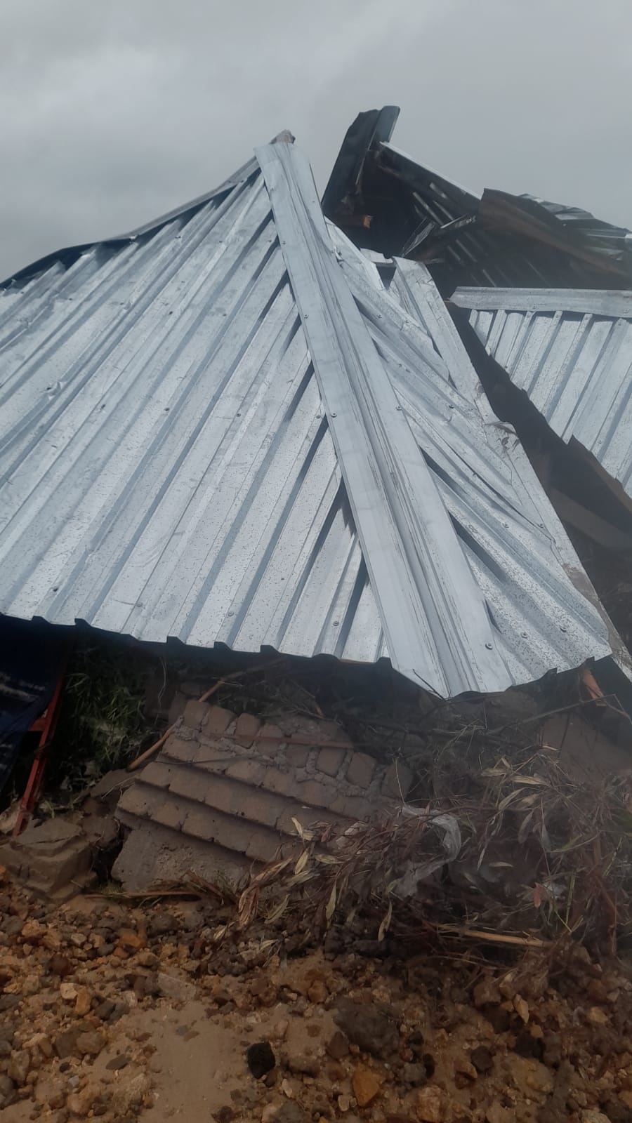 Roofing of building destroyed in storms