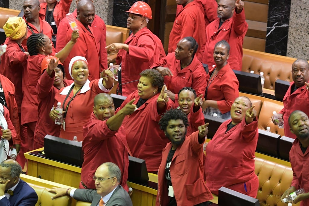 The EFF disrupts the State of the Nation Address on 13 February 2020. (Gallo Images)