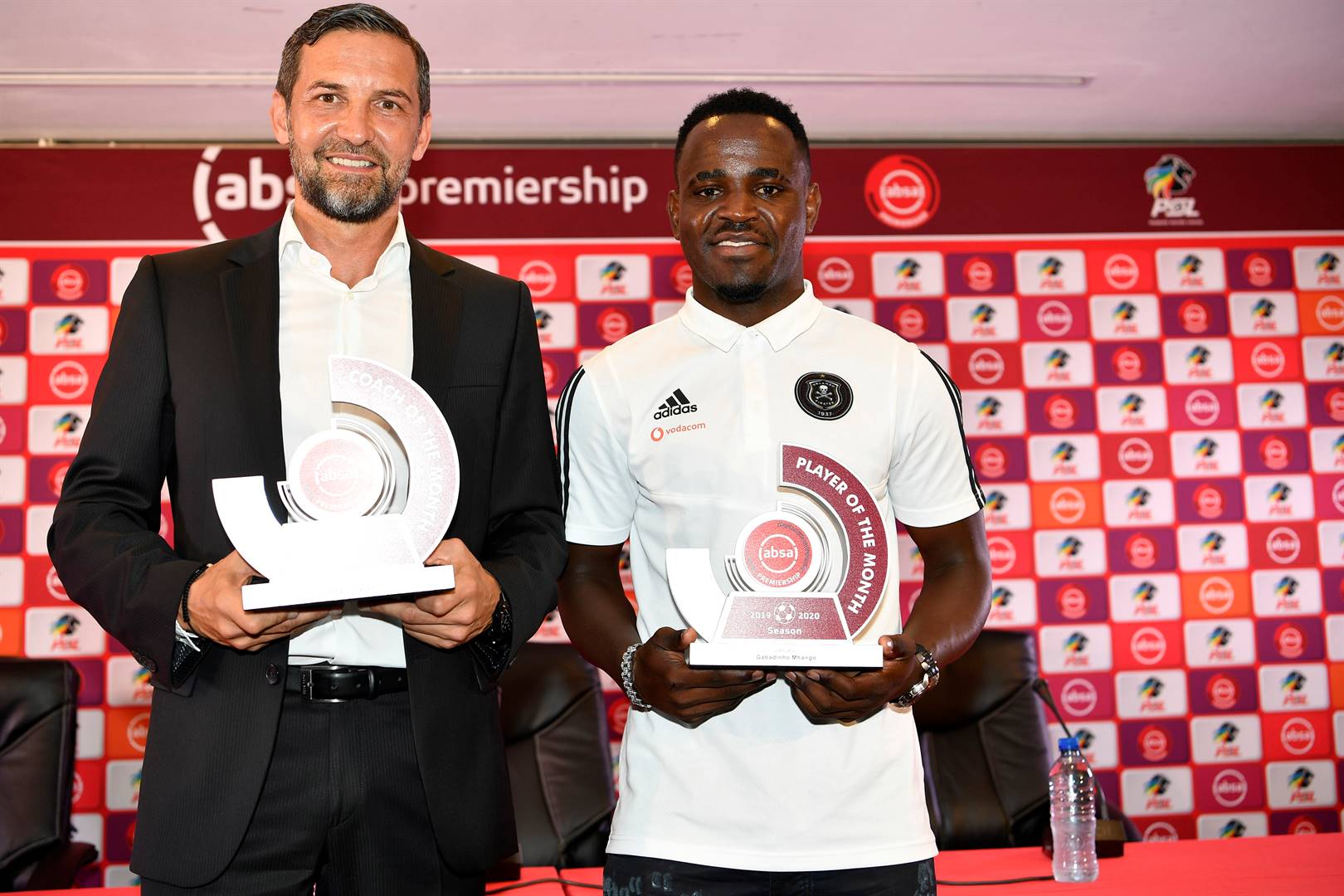 bunch of winners Josef Zinnbauer and Gabadinho Mhango bagged the respective Coach and Player of the Month award for January 2020 PHOTO: Lefty Shivambu / Gallo Images