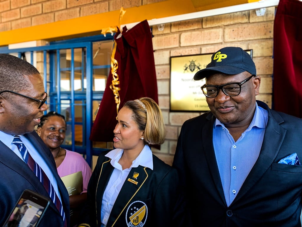 Gauteng Premier David Makhura alongside MECs Tasneem Motara and Panyaza Lesufi at the opening of the Noordgesig Primary School. Pictures by Sthembiso Lebuso