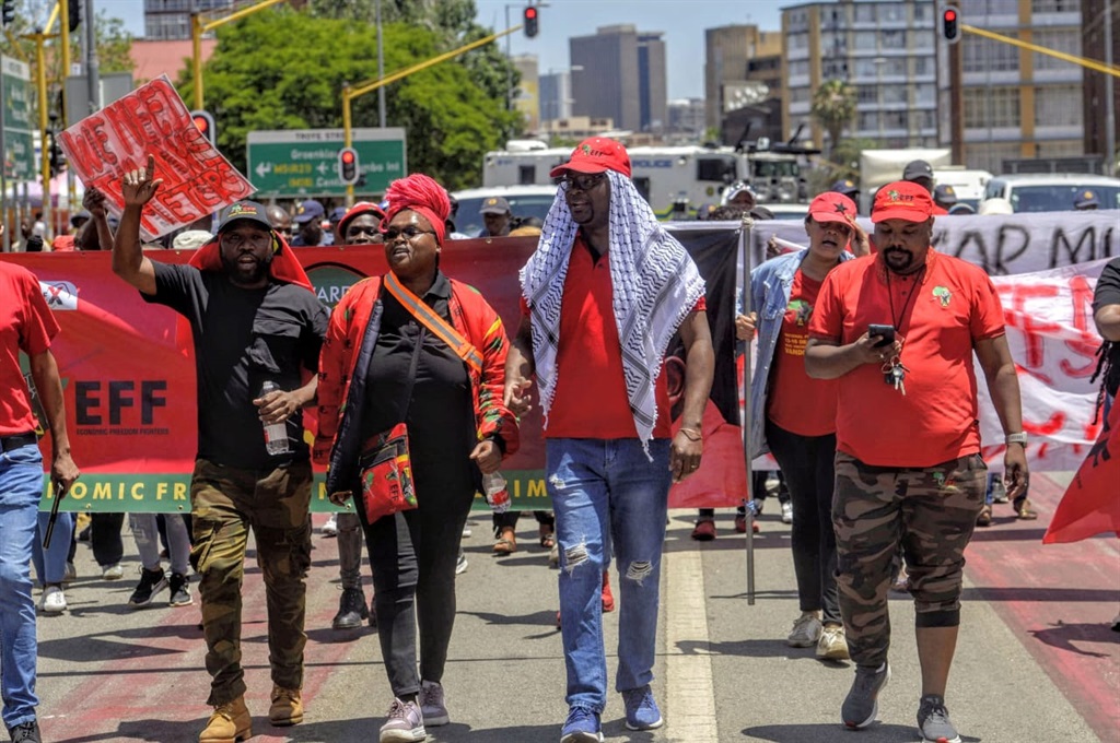The EFF members of ward 81 marching with Sunnyside  residents. Photo by Raymond Morare