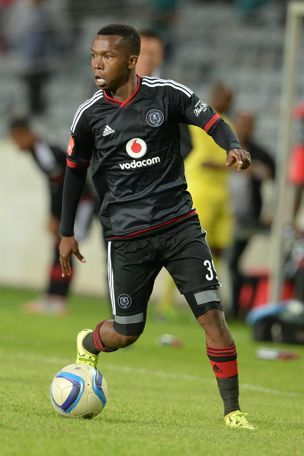 SOWETO, SOUTH AFRICA - SEPTEMBER 18: Roger Majafa during the Absa Premiership match between Orlando Pirates and Black Aces at Orlando Stadium on September 18, 2015 in Soweto, South Africa. (Photo by Lefty Shivambu/Gallo Images)