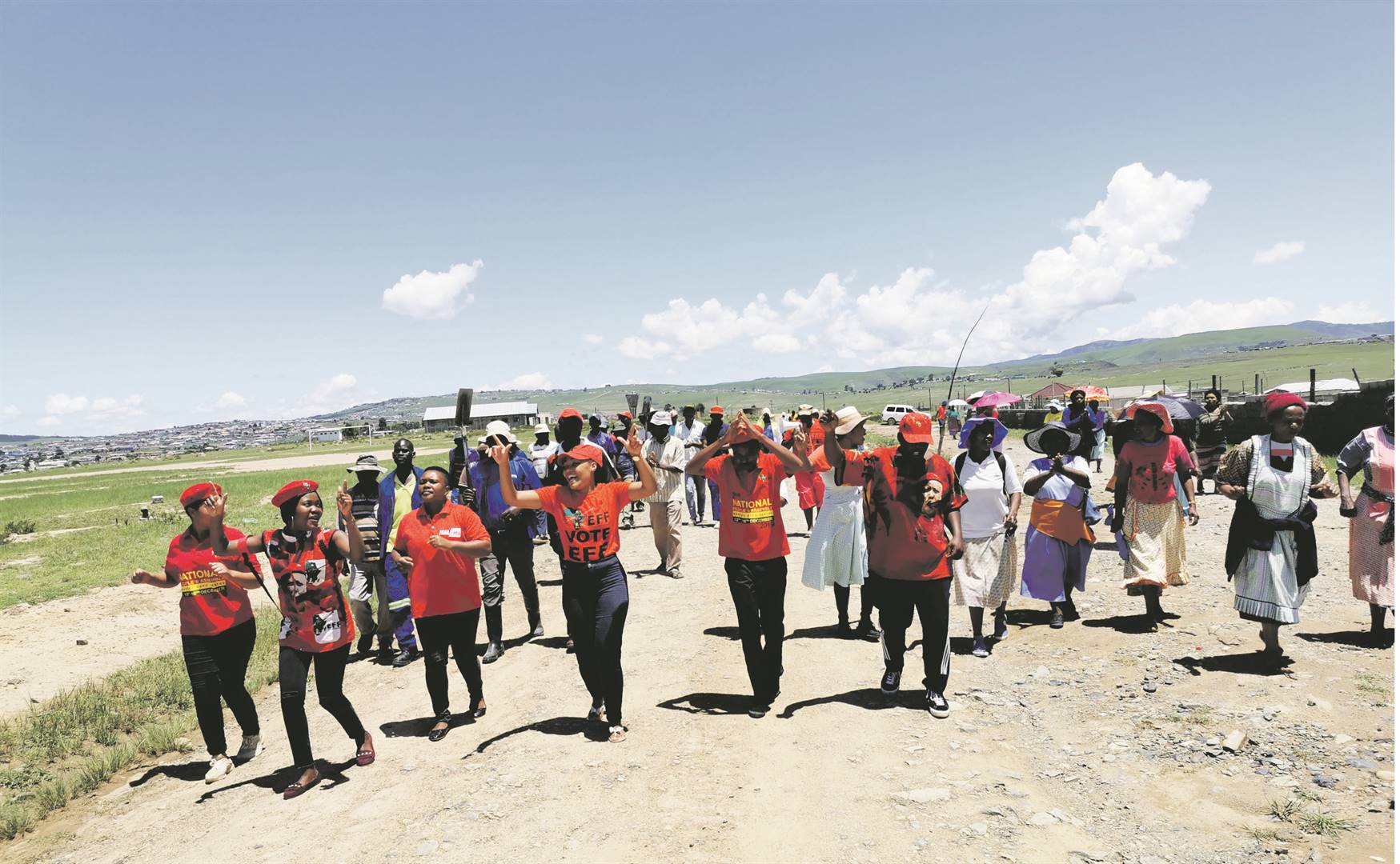 Villagers march – with EFF members – to the royal residence. Picture: Lubabalo Ngcukana