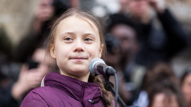 Swedish climate activist Greta Thunberg speaks to 