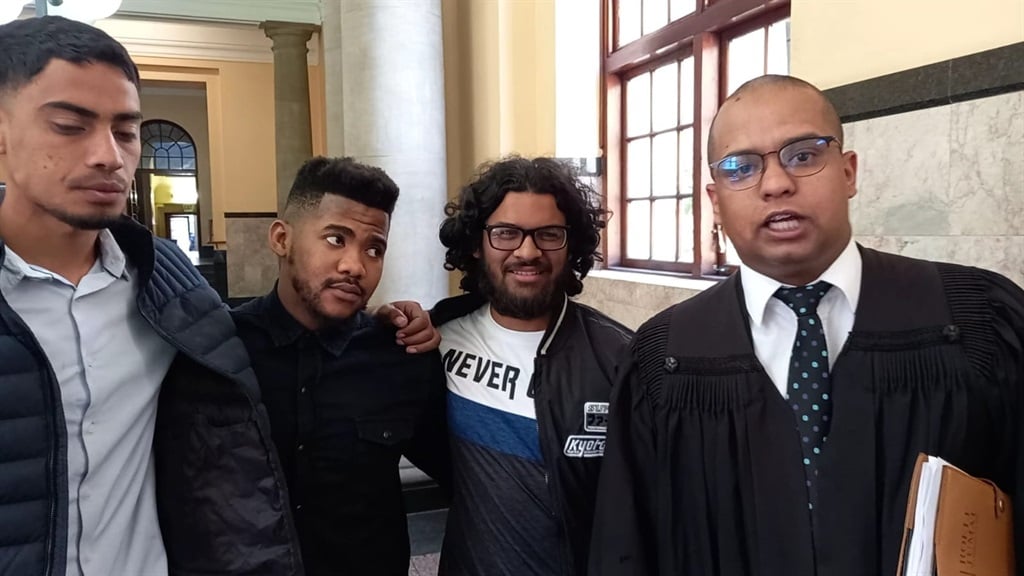 Abdu-Raghmaan Arendse, Saeed Abrahams and Junaid Herman with their attorney Junaid Jumat