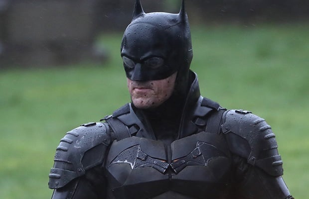 A man dressed as Batman during filming at the Glasgow Necropolis cemetery for a new movie for the surperhero franchise. 