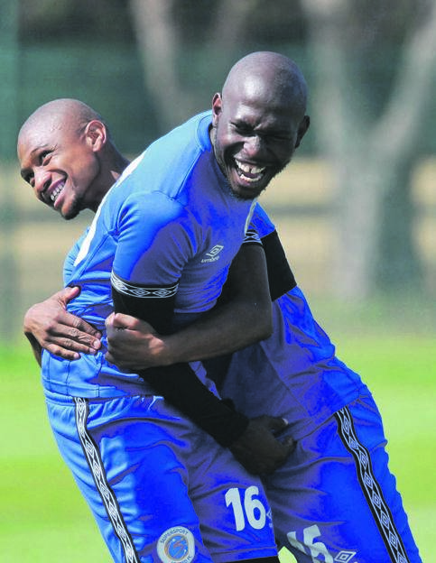Thabo Qalinge with his SuperSport United team-mate Aubrey Modiba, who decided not to join Mamelodi Sundowns. Picture: Sydney Mahlangu / BackpagePix