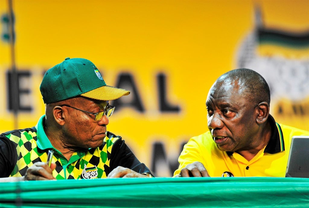 Former president Jacob Zuma and President Cyril Ramaphosa at the ANC National Conference in Nasrec in December 2017. Photo by Tebogo Letsie / City Press