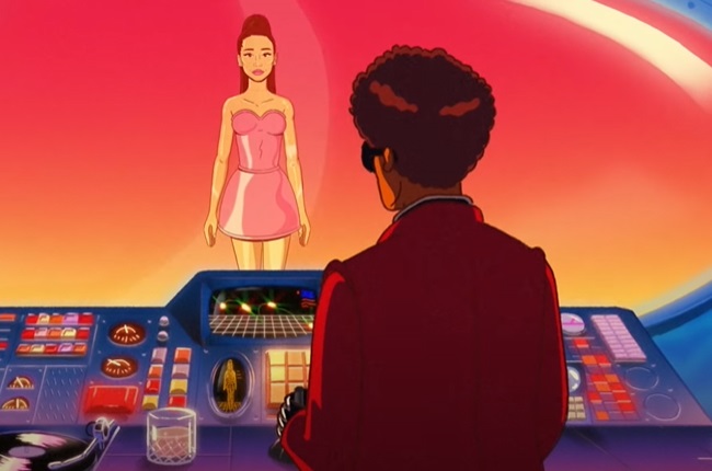 Animated versions of The Weeknd and Ariana Grande in the Save Your Tears (Remix) video.